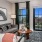 a living room with a large glass door